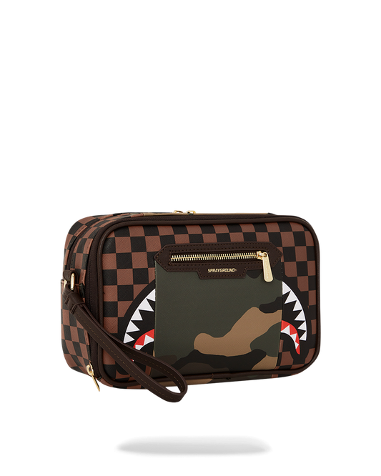 SPRAYGROUND® TOILETRY EXTERIOR GOLD ZIP POCKET SHARKS IN PARIS TOILETRY BRICKSIDE BAG