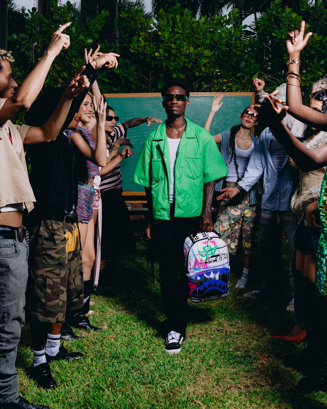SPRAYGROUND® BACKPACK STENCIL SHARK ATTACK BLACK AND WHITE SPLIT BACKPACK