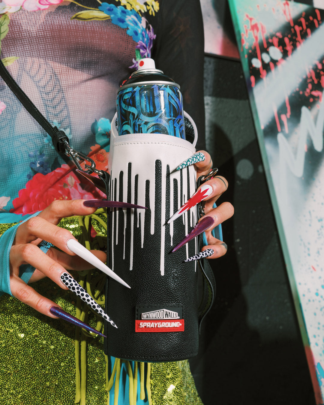 SPRAYGROUND® SPRAY PAINT CAN HOLDER WYNWOOD WALLS COLLAB WATER BOTTLE OR SPRAYCAN HOLDER (BLK/WHT)