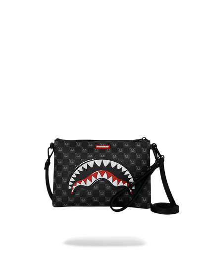 SPRAYGROUND® POUCHETTE SHARKS IN PARIS WTF BUBBLY BLACK CHECK CROSSOVER CLUTCH