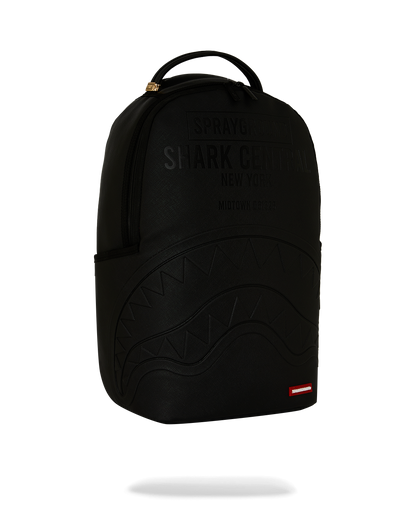 SPRAYGROUNDÂ® BACKPACK SHARK CENTRAL EMBOSSED BLACK NYLON BACKPACK