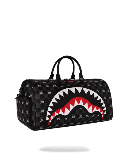 SPRAYGROUND® DUFFLE GRAY PEEKING CHARACTER CHECK DUFFLE