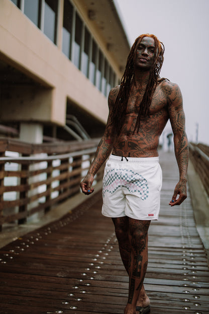 SPRAYGROUND® SWIM CREAM CHECK SHARK CENTRAL SWIM SHORTS